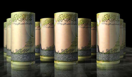 Bahrain Dinar money pack 3d illustration. BHD banknote bundle stacks. Concept of finance, cash,...