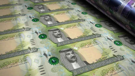 Bahrain Dinar money printing 3d illustration. BHD banknote print. Concept of finance, cash, economy...