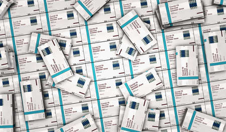 Covid-19 vaccine booster dose pack production line. Coronavirus sars-cov-2 vaccination shots...