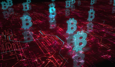 Bitcoin blockchain crypto currency and digital money symbol digital concept. Network, cyber...