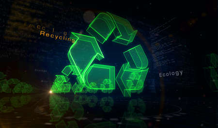 Recycling icon, waste data management and sustainable industry symbol digital concept. Network,...
