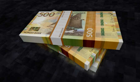Norwegian Krone money pack 3d illustration. NOK banknote bundle stacks. Concept of finance, cash,...