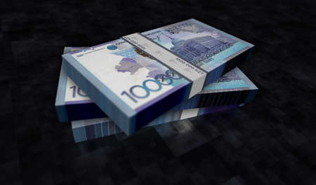 Kazakh Tenge money pack 3d illustration. KZT banknote bundle stacks. Concept of finance, cash,...