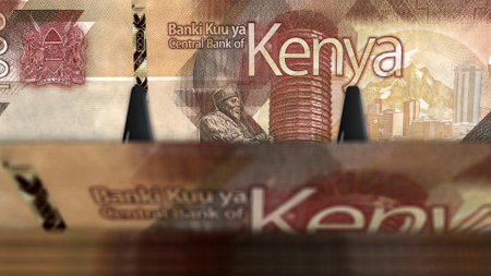 Kenyan Shilling money pack 3d illustration. KES banknote bundle stacks. Concept of finance, cash, economy crisis, business success, recession, bank, tax and debt in Kenya.の写真素材