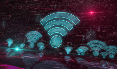 Wifi mobile communication and wireless network technology symbol digital concept. Network, cyber...