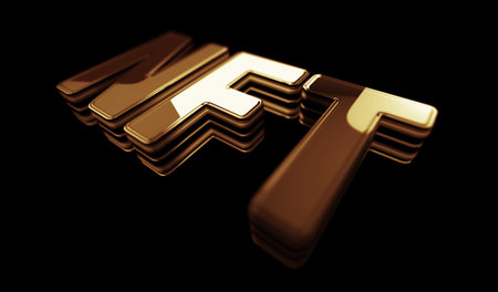 NFT Non-Fungible Token and digital collectibles golden metal shine symbol concept. Spectacular glowing and reflection light icon abstract object 3d illustration.の写真素材