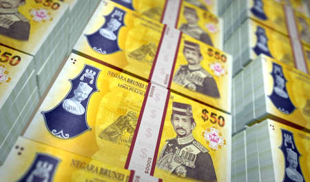 Brunei dollar money pack 3d illustration. BND banknote bundle stacks. Concept of finance, cash,...