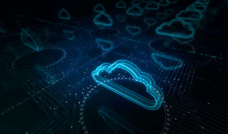 Cloud computing and online storage and internet server symbol digital concept. Network, cyber technology and computer background abstract 3d illustration.の写真素材