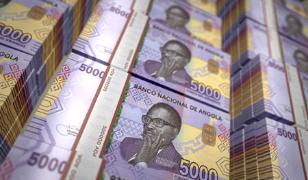 Angolan Kwanza money pack 3d illustration. AOA banknote bundle stacks. Concept of finance, cash,...