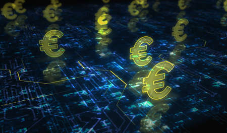 Euro stablecoin currency business and digital money symbol digital concept. Network, cyber technology and computer background abstract 3d illustration.の写真素材