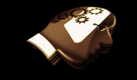 Artificial intelligence technology AI and deep learning golden metal shine symbol concept. Spectacular glowing and reflection light icon abstract object 3d illustration.の写真素材