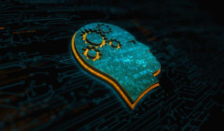 Artificial intelligence technology AI and deep learning symbol digital concept. Network, cyber technology and computer background abstract 3d illustration.の写真素材