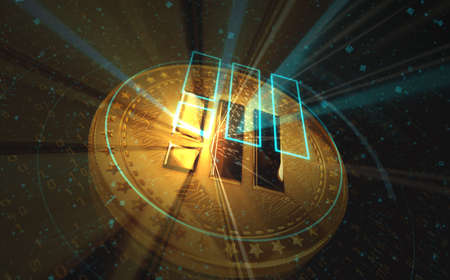 Binance BUSD stablecoin cryptocurrency gold coin on green screen background. Abstract concept 3d...