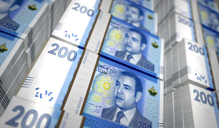 Morocco money Moroccan Dirham money pack 3d illustration. MAD banknote bundle stacks. Concept of...