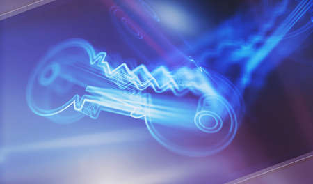 Cyber security and password safety with Key symbol digital concept. Network, cyber technology and computer background abstract 3d illustration.の写真素材