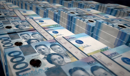Philippine Peso money printing 3d illustration. PHP banknote print. Concept of finance, cash,...