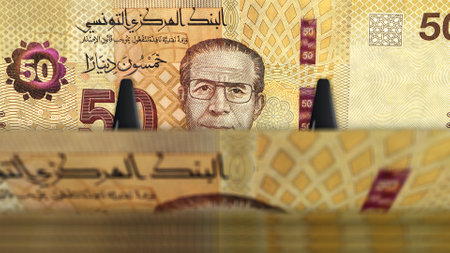 Tunisia money Tunisian Dinar money pack 3d illustration. TND banknote bundle stacks. Concept of...