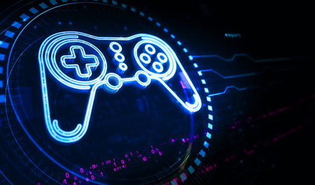 Esport retro video game pad and digital sport gaming symbol digital concept. cyber technology and...