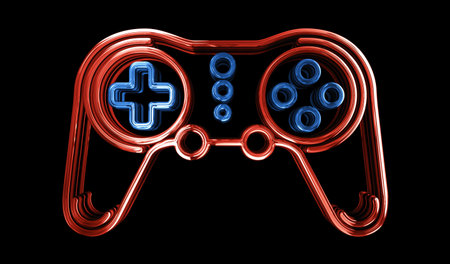 Esport retro video game pad and digital sport gaming golden metal shine symbol concept. Spectacular...
