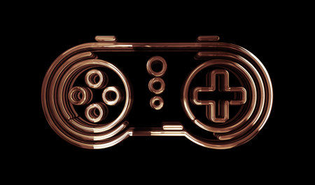 Esport retro video game pad and digital sport gaming golden metal shine symbol concept. Spectacular glowing and reflection light icon abstract object 3d illustration.の写真素材