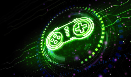 Esport retro video game pad and digital sport gaming symbol digital concept. cyber technology and...