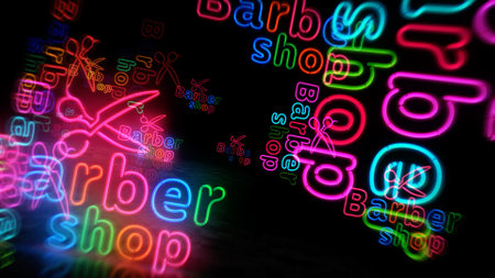 Barbershop neon symbol. Retro style barber shop, haircut salon and hairdresser light color bulbs....