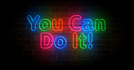 You can do it neon symbol. Retro style positive motivation and inspiration light color bulbs. Abstract concept 3d illustration.の写真素材