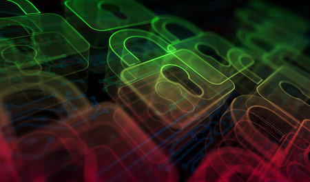 Cyber security and digital computer protection with padlock symbol digital concept. Network, cyber technology and computer background abstract 3d illustration.の写真素材