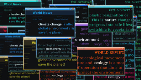 Climate change ecology green energy environment nature crisis pop up window on computer screen....