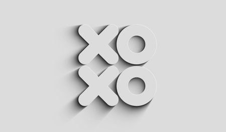 XOXO romantic love greeting and kiss digital cyber style symbol with natural shadow. Cyber technology icon abstract concept. 3d light and shade object 3d illustration.の写真素材