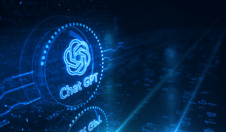 Poznan, Poland, June 10, 2023: ChatGPT open ai chat bot golden metal shine symbol concept. Spectacular glowing and reflection light icon abstract object 3d illustration.のeditorial素材