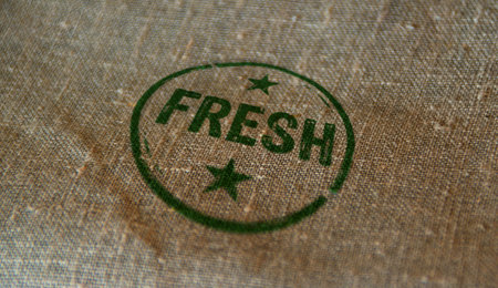 Fresh stamp printed on linen sack. Eco natural and organic product concept.の写真素材