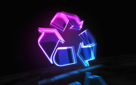 Recycling ecology and eco friendly symbol digital abstract concept holographic glass. Cyber technology and computer background 3d object illustration.の写真素材