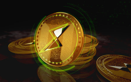 ThorChain RUNE cryptocurrency gold coin on green screen background. Abstract concept 3d...