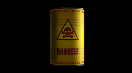 Danger warning with skull symbol barrels in row concept. Dangerous caution industrial containers 3d illustration.の写真素材