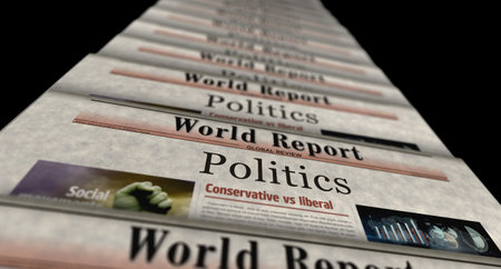 Politics vintage news and newspaper printing. Abstract concept retro headlines 3d illustration.の写真素材