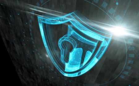 Cyber security computer protection with shield symbol digital concept. Network and technology sign...