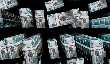 Gambia money Gambian dalasis money pack 3d illustration. 100 GMD banknote bundle stacks. Concept of...