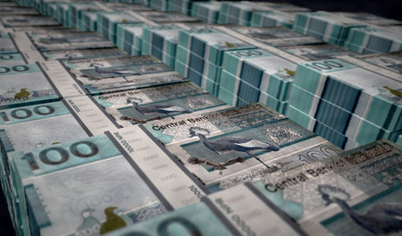 Gambian dalasis money printing 3d illustration. 100 GMD banknote print. Concept of finance, cash,...