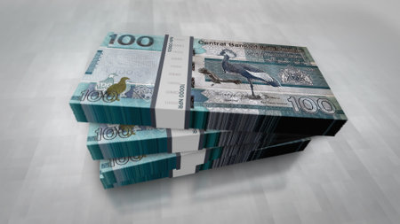 Gambia money Gambian dalasis money pack 3d illustration. 100 GMD banknote bundle stacks. Concept of...
