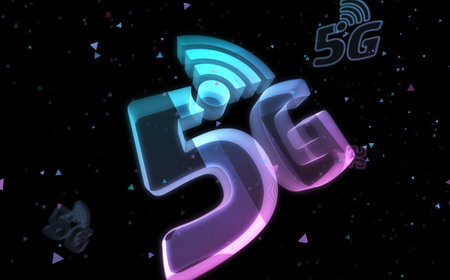 5G mobile network technology iot and smartphone communication symbol digital abstract concept holographic glass. Cyber technology and computer background 3d object.の写真素材