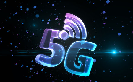 5G mobile network technology iot and smartphone communication symbol digital abstract concept...