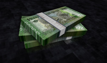 Guyana money Guyanese dollars money pack 3d illustration. 5000 GYD banknote bundle stacks. Concept...