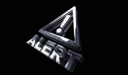 Alert warning exclamation mark golden metal shine symbol concept. Spectacular glowing and reflection light icon abstract object 3d illustration.の写真素材