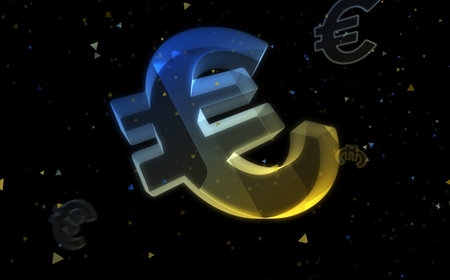 Euro money EUR finance symbol digital abstract concept holographic glass. Cyber technology and computer background 3d object 3d illustration.の写真素材