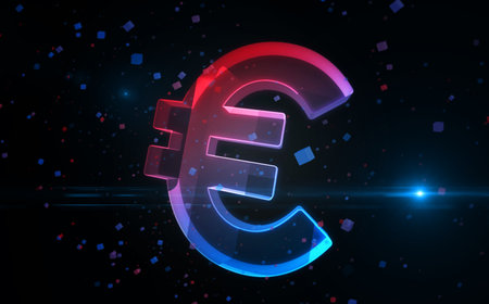 Euro money EUR finance symbol digital abstract concept holographic glass. Cyber technology and computer background 3d object 3d illustration.の写真素材