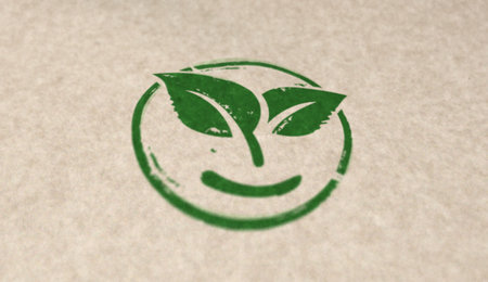 Leaf smile eco friendly symbol stamp icons in few color versions. Ecology sustainable economy sign concept 3D rendering illustration.の写真素材