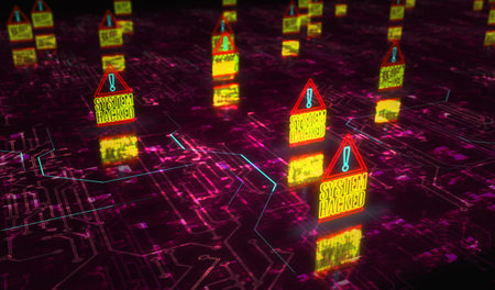 System hacked warning and security breach alert symbol digital concept. Network, cyber technology...