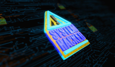 System hacked warning and security breach alert symbol digital concept. Network, cyber technology...