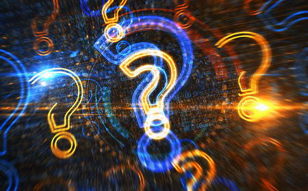 Question mark help and quiz symbol digital concept. Network, cyber technology sign and computer background abstract icon 3d illustration.の写真素材